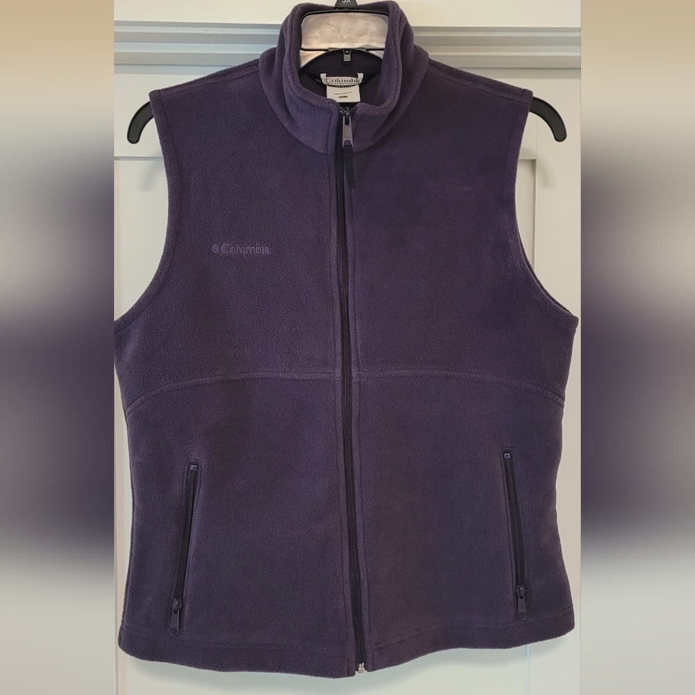 Columbia Purple Fleece Sleeveless Full Zip Pockets Vest Women's Size L EUC